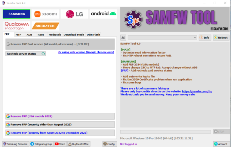 Download SamFw Tool V4.9 Latest Version Samsung FRP Tool